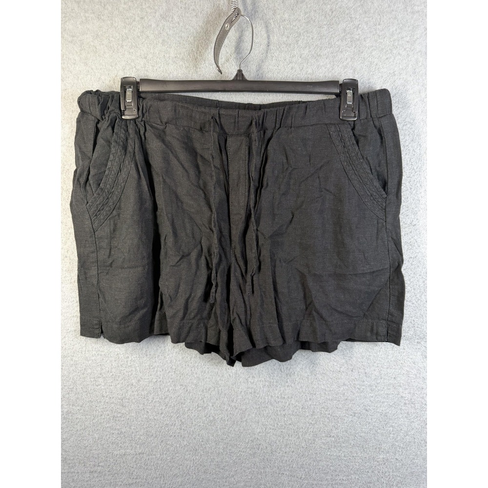 Briggs Shorts Womens XL Black Linen Blend Drawstring Elastic Waist Casual Summer